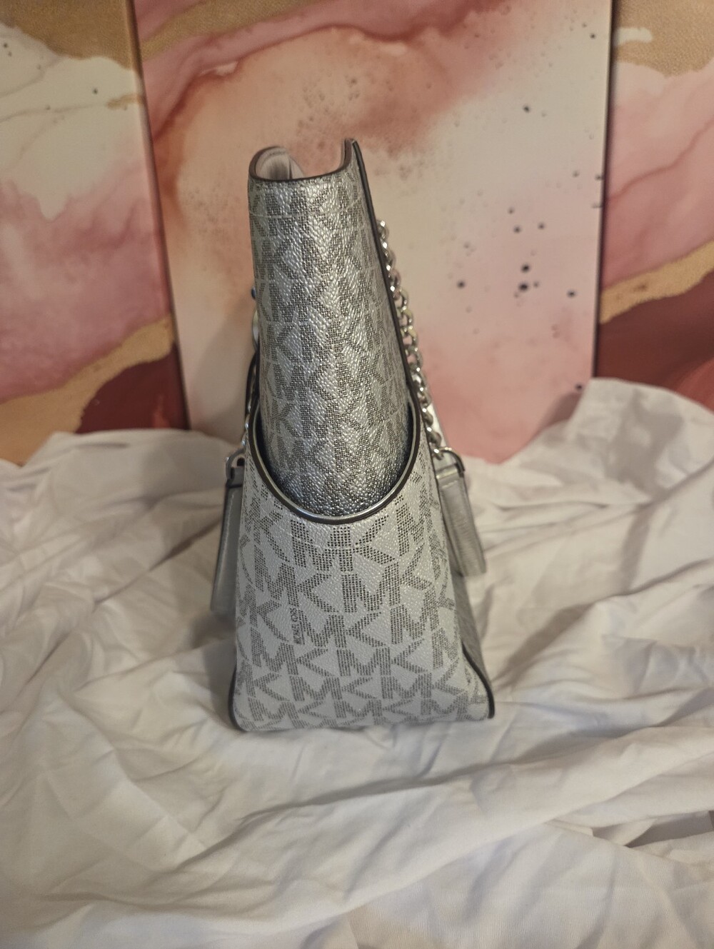 Michael Kors Silver MK Signature Tote 03438 - Picture 4 of 10